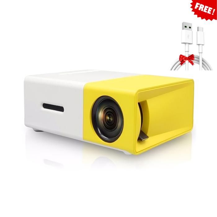Projecteur avec télécommande - supporte les interfaces HDMI, AV, SD, USB - Jaune -  Avec Cable USB Type-C Gratuit