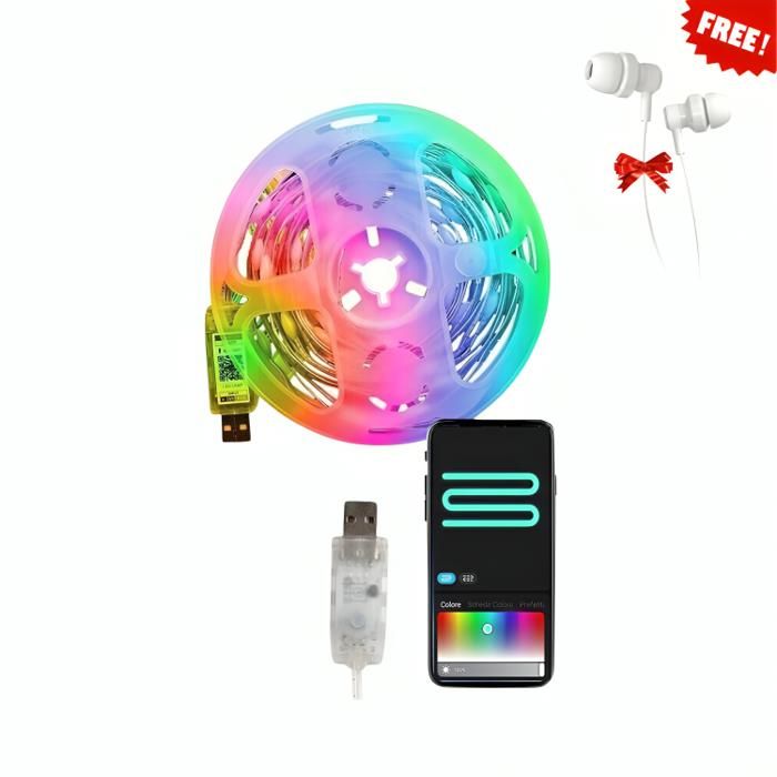 Bande LED 10 mètres Bluetooth RGB Smart, Avec écouteurs Gratuit