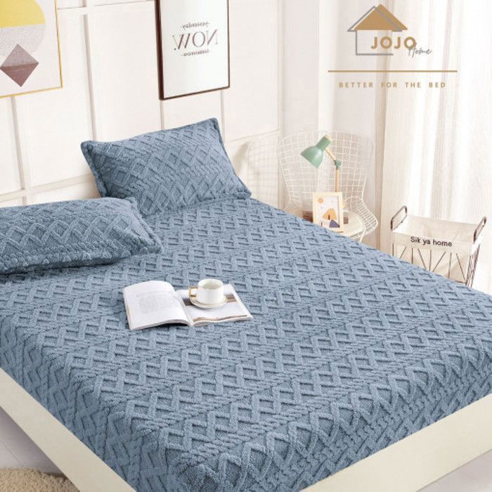 Ensemble de Literie Housse Drap Élastique + 2 Housses de Taie en Velours (160x200)