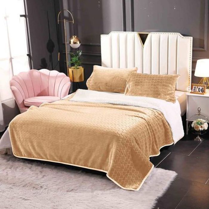 Couverture plaid polaire doublure en laine  king size 2 Taie d'oreillers