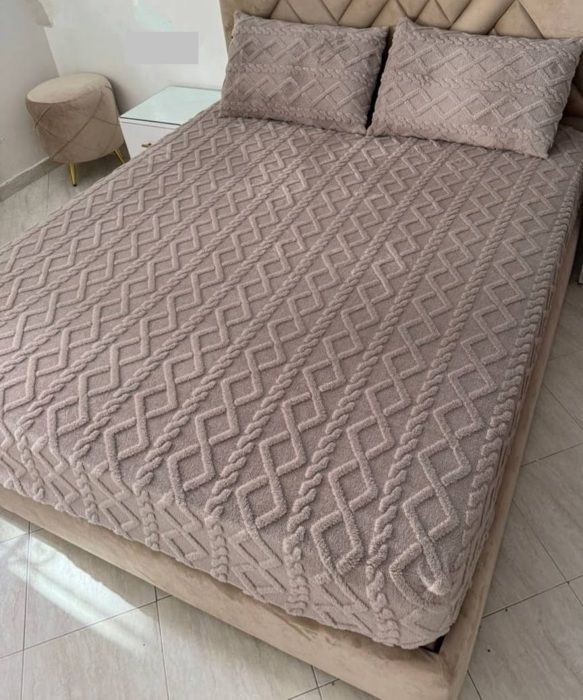 Ensemble Drap housse + Housse Taie  polaire motif tricot 160x200