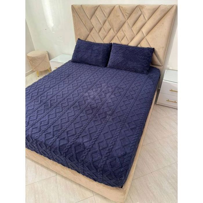 Housse Drap Élastique + 2 Housses de Taie en Velours (160x200)