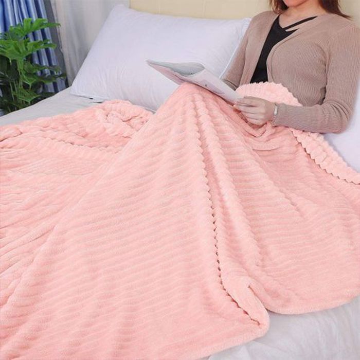 Plaid /jete de lit  polaire flanelle 200x210cm-roseclair