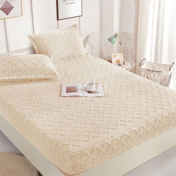 Housse Drap Élastique + 2 Housses de Taie en Velours (160x200)