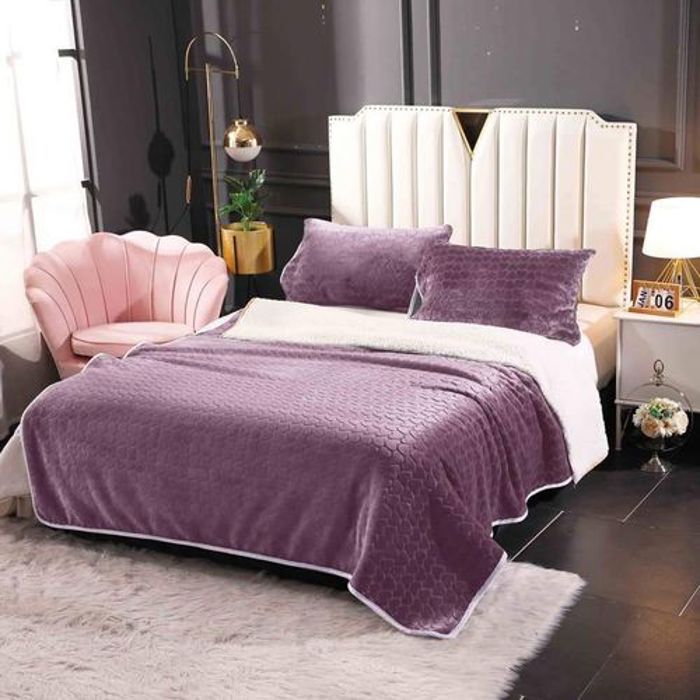 Couverture plaid polaire doublure en laine  king size 2 Taie d'oreillers