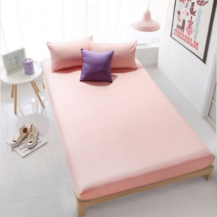 Drap Housse Bleu+ 2 Taie d'oreiller Unicolor  160x200cm