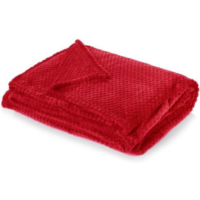Couverture polaire épaisse flanelle à carreaux pour lits -Rouge