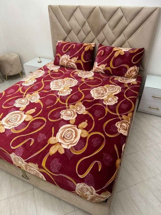 Ensemble de Literie : Housse Drap Élastique + 2 Housses de Taie motif Tricot (160x200)