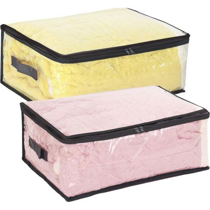 Lot de 2 sacs de rangement transparents pour vêtements, sacs de rangement pliables en PVC avec fermeture éclair