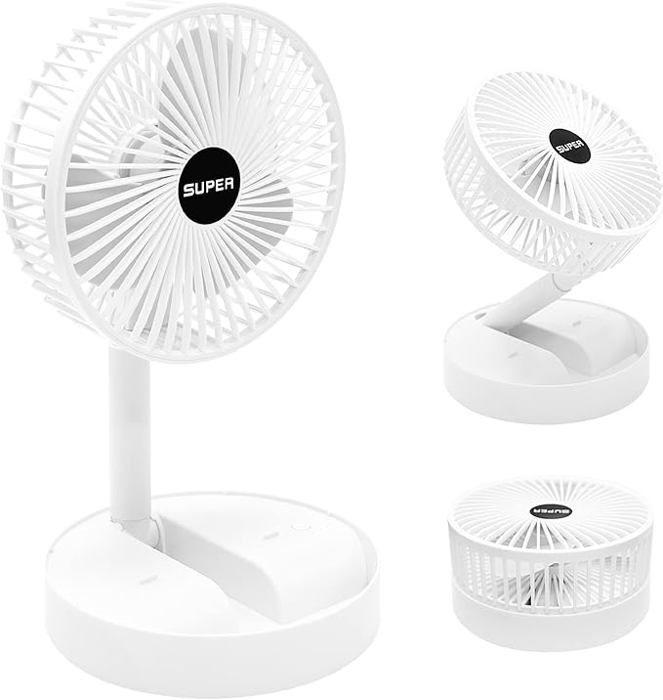 Ventilateur 2 en 1 télescopique pliable Portable,silencieux,Rechargeable,3 vitesses,avec lampe