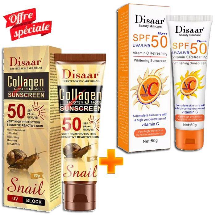 Pack Disaar 2 Pcs -1 Écran Crème Solaire Collagène  + 1 crème solaire vitamine c pour le visage