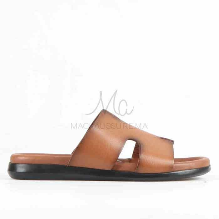 Zen - Sandales Hommes 100% Cuir en Tabac