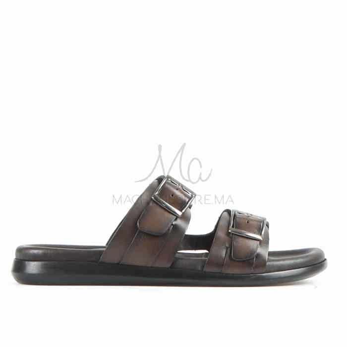 Léger - Sandales Hommes 100% Cuir en Marron