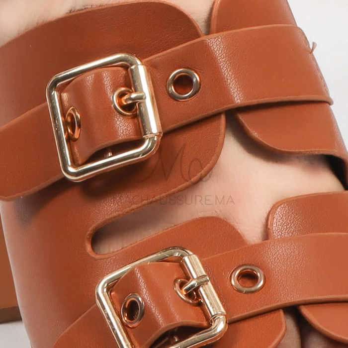 Sandales à talon - Ortensia - Tabac - Cuir synthétique - Talon large - Confort élégant - Marjane Mall - Image 2