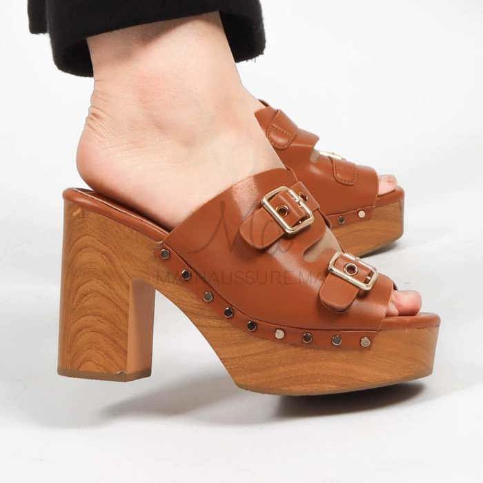 Sandales à talon - Ortensia - Tabac - Cuir synthétique - Talon large - Confort élégant - Marjane Mall - Image 4