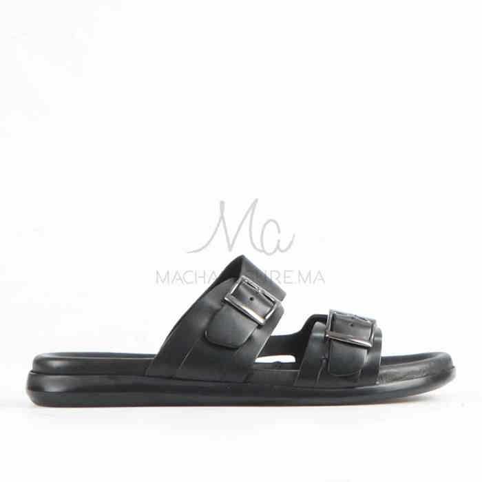 Léger - Sandales Hommes 100% Cuir en Noir