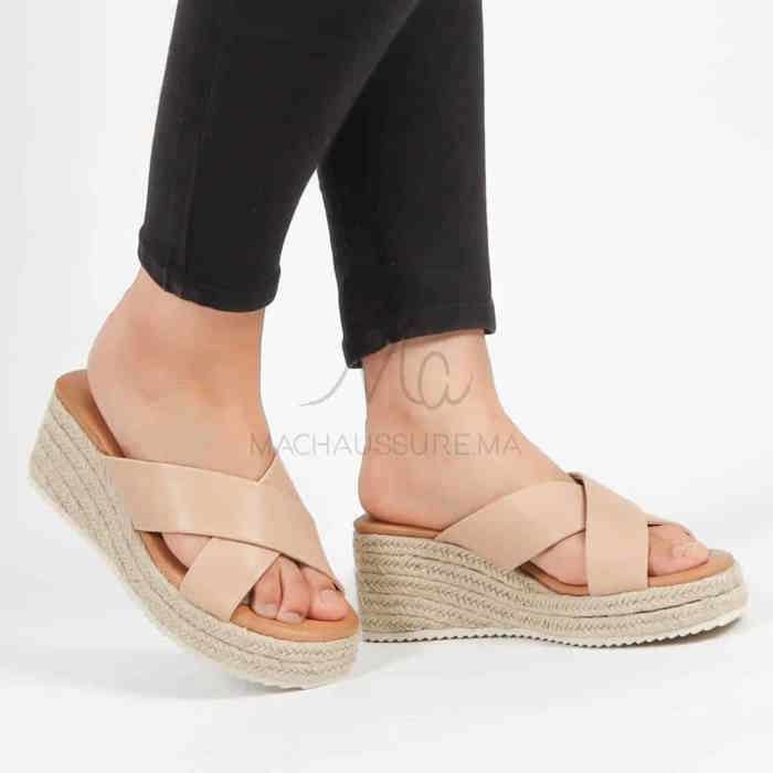 Plumeria – Sandales compensées en Beige