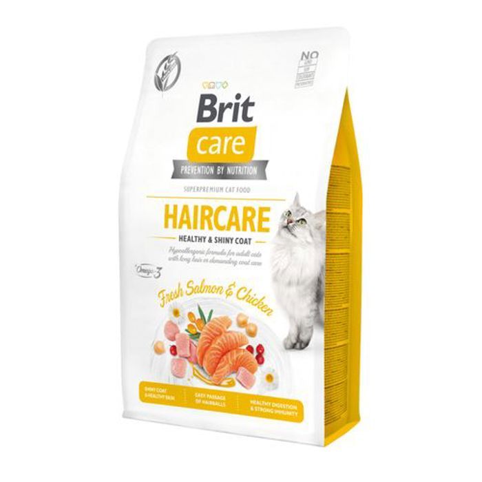 Brit Care Croquettes sans céréales haircare healthy and shiny coat Au Saumon et Poulet - pour chat 2kg