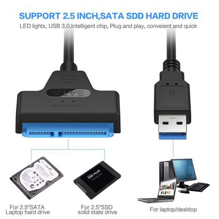 USB Cable Adaptateur 3.0 SATA 3 câble Sata vers USB adaptateur jusqu'à 6 Gbps prise en charge 2.5 pouces disque dur externe SSD HDD