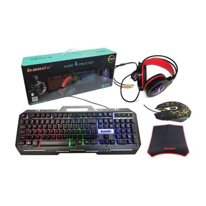 Banda - Pack Gaming 4 en 1 - Casque + Souris + Tapis + Clavier rétroéclairé
