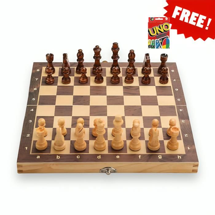 Jeu d'échecs en bois Staunton petit taille + Jeu de Carte Uno Gratuit
