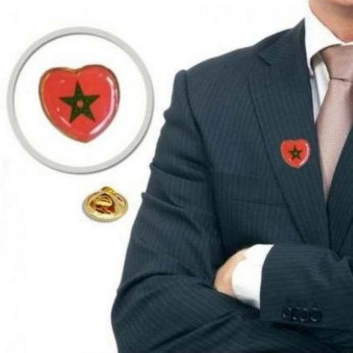 Lot de 2 Badges pin's Broche - coeur Drapeau Maroc