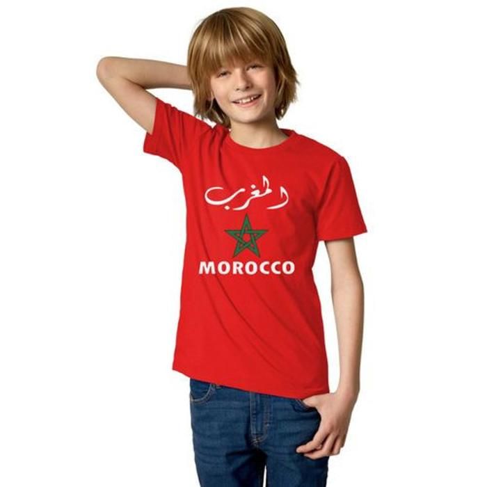 T-shirt - Drapeau Maroc - Garçon - Rouge - Tissu léger et respirant