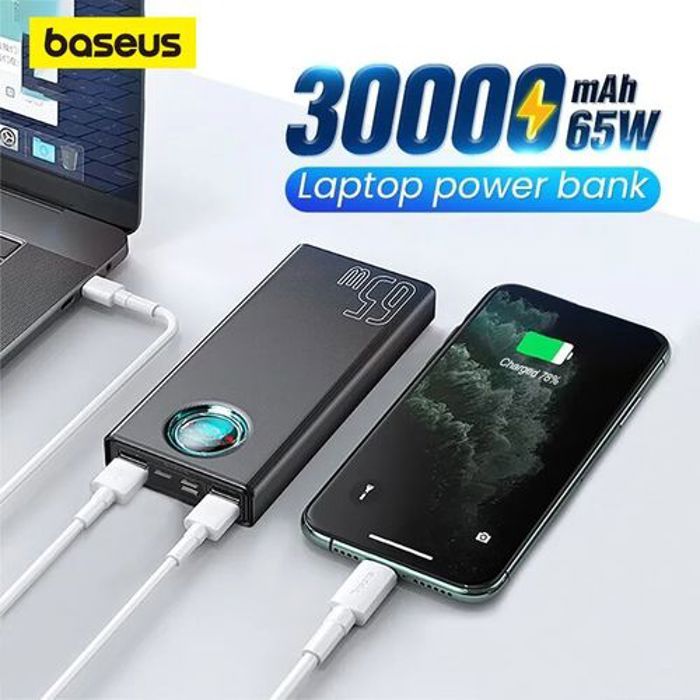 Baseus Power Bank 65W 30000mAh, Fast charge Pour PC Macbook et Telephones