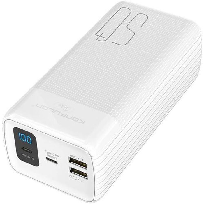 Konfulon Power Bank 50000-mAh Fast Charge20W USB-C QC4.0 + 22.5W QC3.0 USB-A, 2 Support PPS