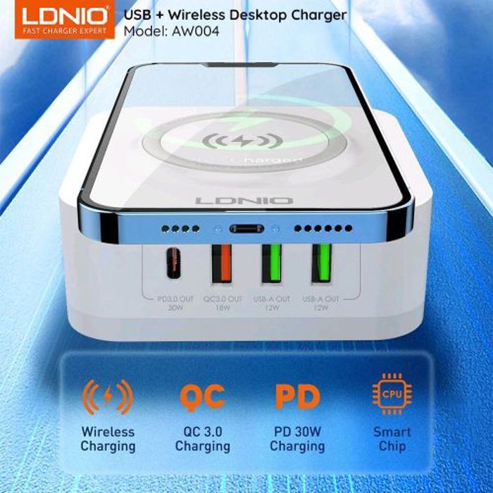 Ldnio Chargeur sans fil 15W et Station de charge 3 ports USB et 1 x Type-C