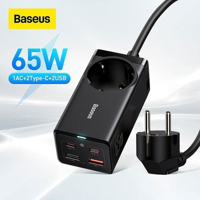 Baseus Chargeur GaN 65W, 4 ports, adaptateur de bureau, Station de charge rapide