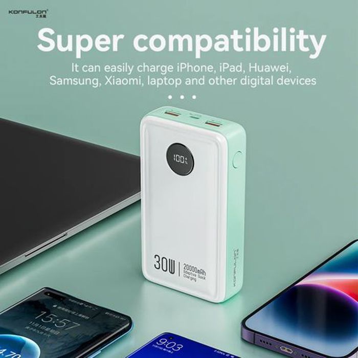 Konfulon Power Bank 20000mAh Charge Rapide PD 30W Type-C