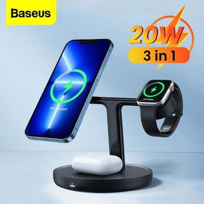 Baseus Swan Chargeur sans fil magnétique 3 en 1, Support de téléphone Airpods et iWatch