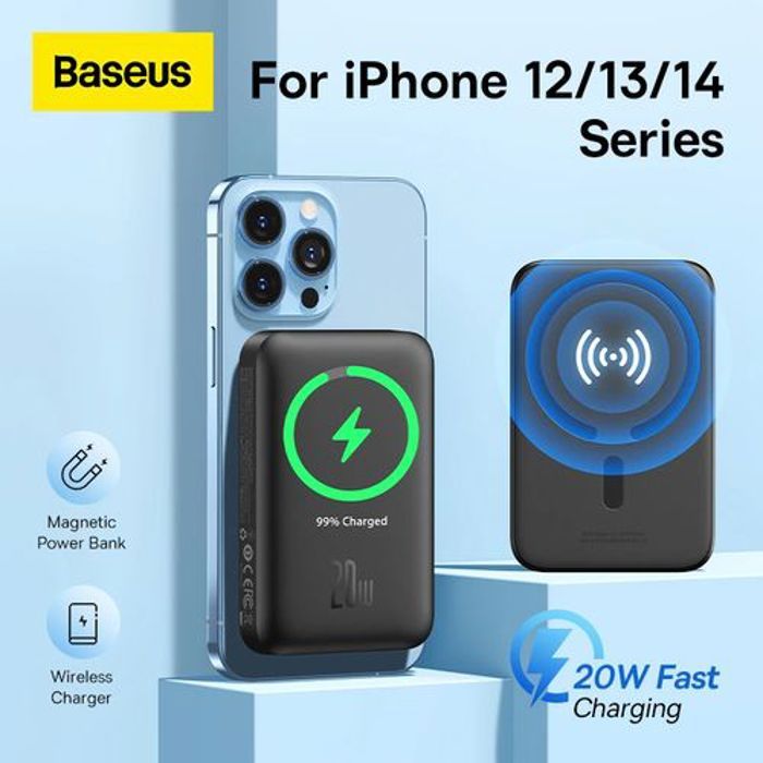 Baseus Power Bank Magnétique Sans fil 20W 10000mAh, Pour iPhone 12/13/14 Pro, Charge rapide Magsafe ..
