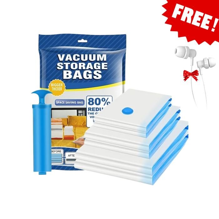 Sac rangement sous vide aspirateur - Lot de 12 , Avec écouteurs Gratuit