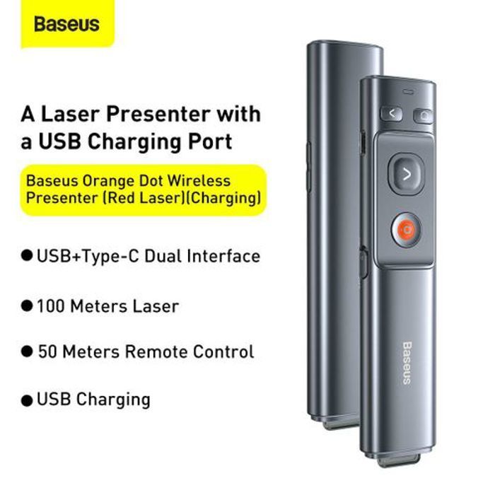Baseus Stylo à Bascule de Présentation Sans Fil USB 2.4GHz, avec Télécommande et Lumière Rouge Pointeur laser