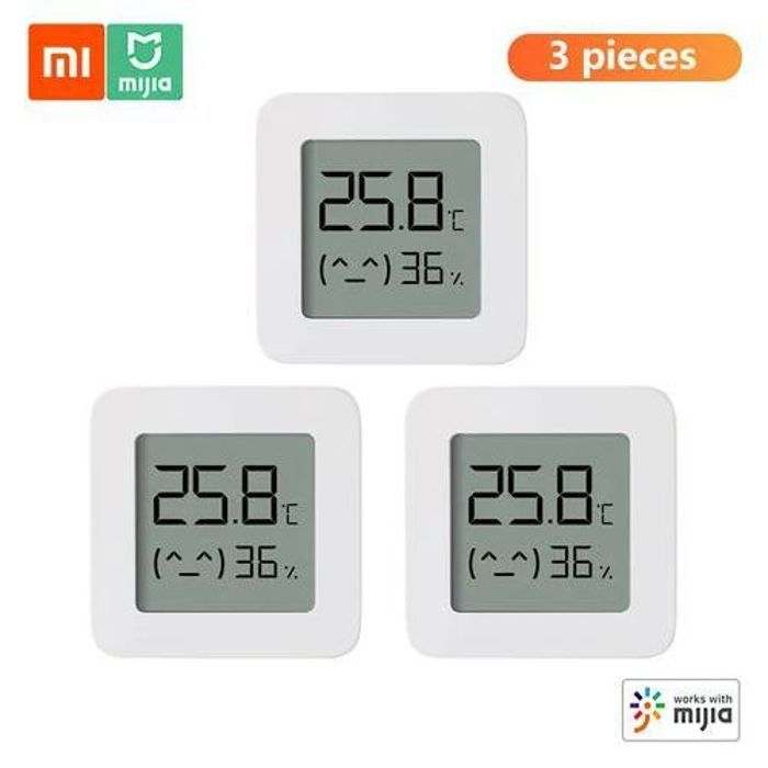 XIAOMI Pack 3 x Moniteur de température et d'humidité, Thermomètre Numérique Avec Pile Batterie 2032