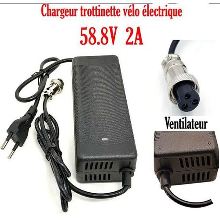 Chargeur trottinette vélo électrique 58.8V 2A plus Ventilateur de refroidissement