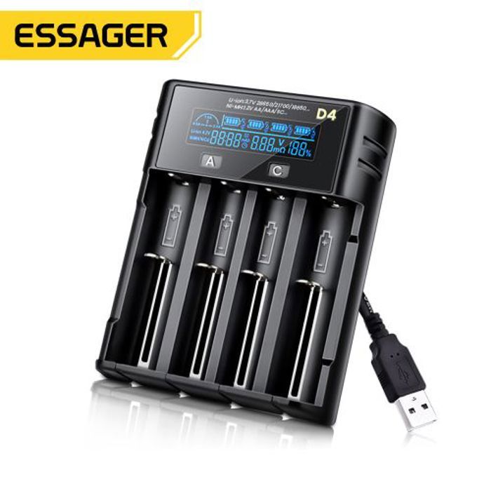 Essager Chargeur de Batterie Lithium USB 18650 universel Chargeur Li-ion Ni-MH Ni-cd 4 Fentes