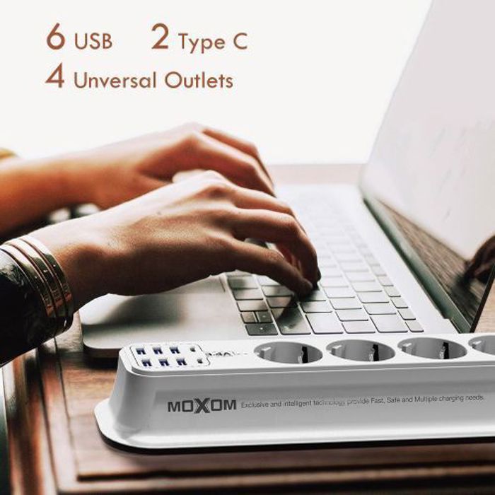 Moxom Rallonge Multiprises -prises universelles 6 USB 2 ports de type C, Haute qualité