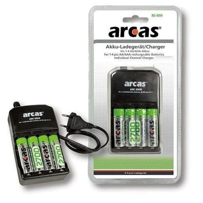 Arcas Chargeur de Piles-Batteries AA   AAA plus4 Piles Rechargeables AA Ni-MH 2700 MAh
