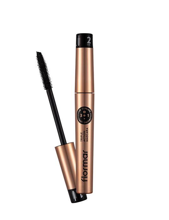 Mascara - Flormar - TRIPLE ACTION - Noir - Effet recourbé - Effet allongé - Effet volumisé