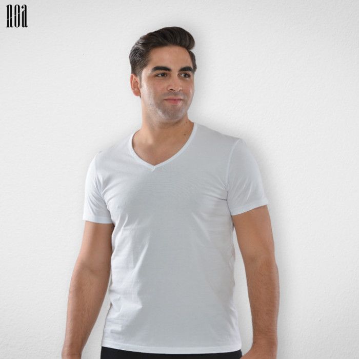 T shirt Blanc MC COL V 100% coton