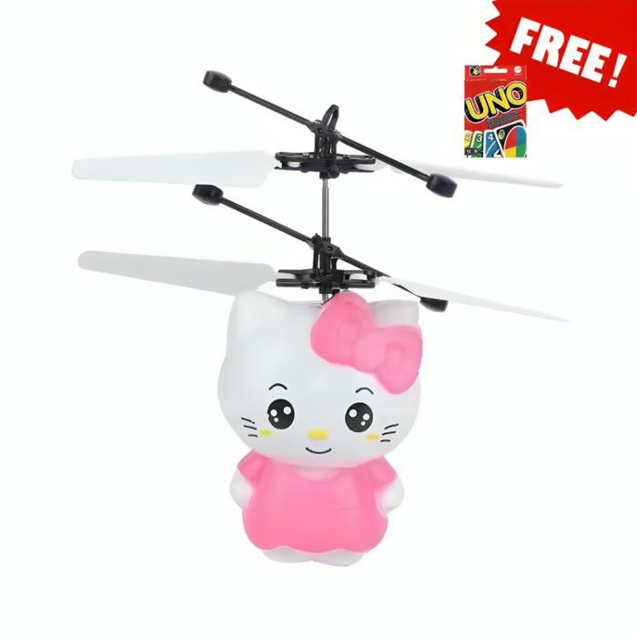 Hélicoptère Hello Kitty télécommandé par gestes pour filles + Jeu de Carte Uno Gratuit