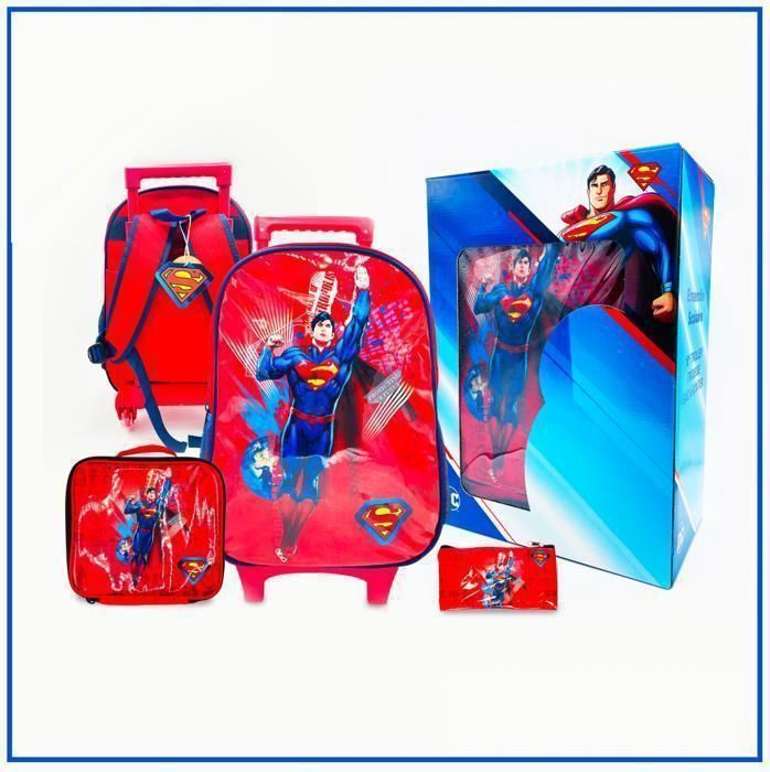 Set De 3: Trolley 16" + Sac à Gouter + Trousse Plate - Rouge et Bleu