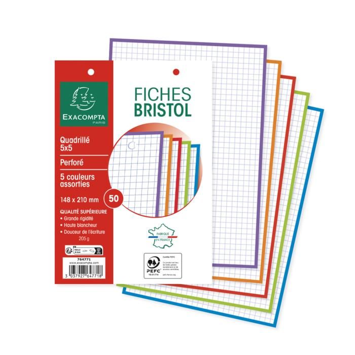 50 FICHE BRISTOL P BCOUL ASS 148X210 5X5 EXA