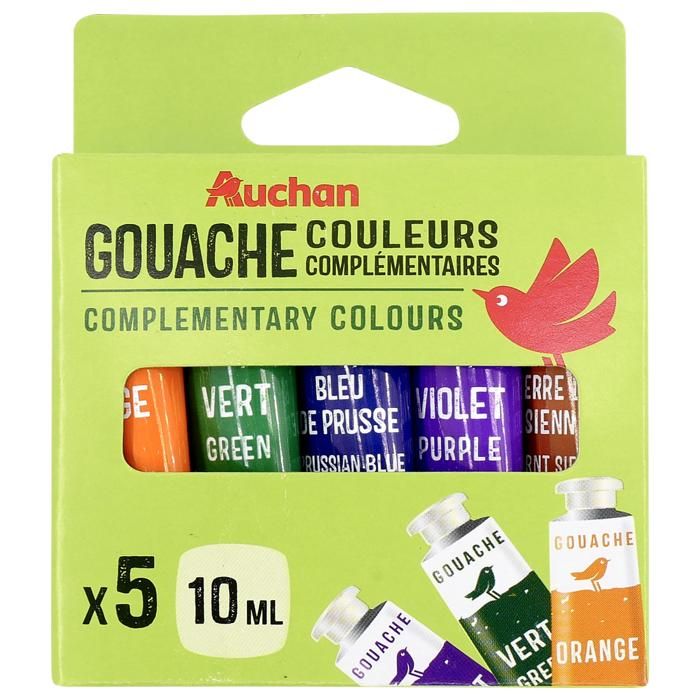 5 TUBES GOUACHE 10ML COUELURS COMPLEMENTAIRES AU