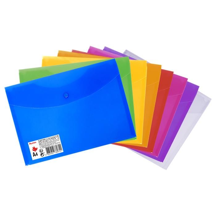ENVELOPPE PLAST AV BOUTON 33X23.7X0.8CM ASS COLOR