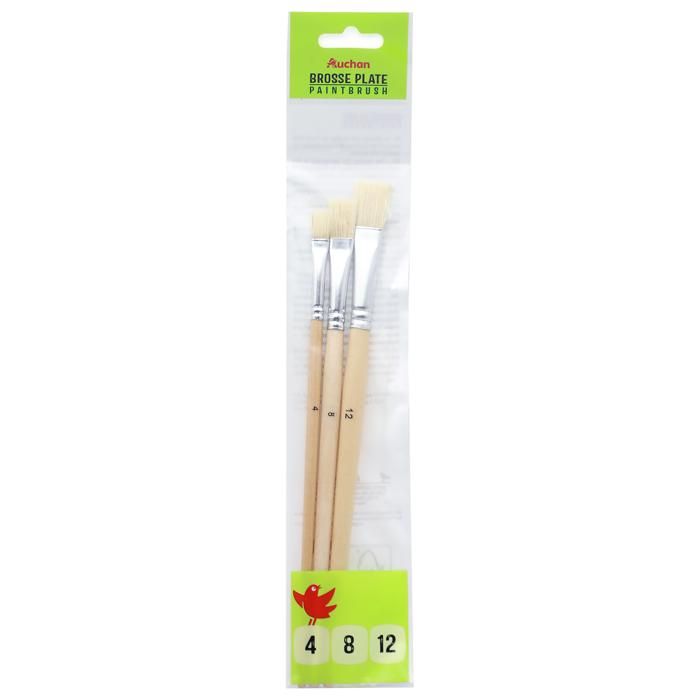 3 PINCEAUX AQUARELLE PLAT NO4-8-12 AUCHAN