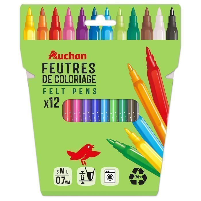 12 FEUTRES DE COLORIAGE RECYCLES AUCHAN
